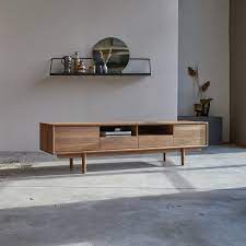 Meuble tv 180 cm nunki imitation bois et anthracite. Walnut Tv Unit 180 Cm Living Room Storage Furniture Tikamoon