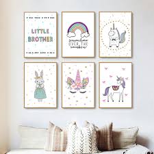 Waterproof base material having even textures are in stock. Canvas Art Nordic Style Kids Room Painting Watercolor Unicorn Rainbow Animals Wall Art Modular Picture Nursery Baby Decor Poster Painting Calligraphy Aliexpress