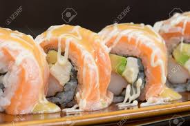 Now, put a heavy bottomed pan over a low flame and add this paste along with sugar to it. Salmon Cheese Roll Served With Mayonaise Topping Stock Photo Picture And Royalty Free Image Image 60031179