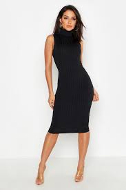 Womens Ribbed High Neck Sleeveless Midi Dress Boohoo Uk Midi Dress Sleeveless Black Dresses Classy Turtle Neck Dress Outfit