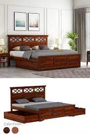 Buy Allan Bed With Storage Queen Size Honey Finish Online In India Wooden Street Latest Wooden Bed Designs Bed Design Modern Bedroom Furniture Design