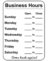 Blank sign in sheet template. Free Printable Business Hours Template Temporary Sign