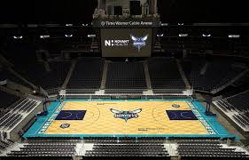 Key among the design elements is the classic hornets logo at midcourt with a teal trail leading to the sideline. The Charlotte Hornets New Honeycomb Court Is Perfection For The Win