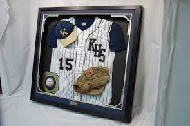 Extra Special Layout Here We Mounted The Ball Cap Baseball And Glove Into This Shadow Box We Did Baseball Shadow Boxes Baseball Display Baseball Design