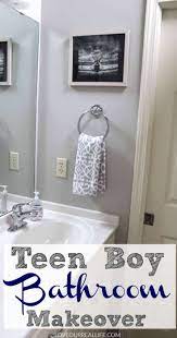 The pink farmhouse pendant light over the vanity is a sweet touch with enduring style. Teen Boy Bathroom Makeover Love Our Real Life
