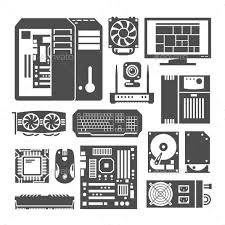 Black And White Computer Parts Name And Pictures Simple Black Icons Pc Components Memory Design Graphic Design Trends Pc Components