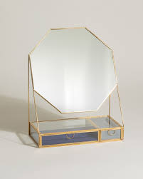 Gold Glass Blue Velvet Octagonal Dressing Table Mirror In 2020 Dressing Table Mirror Glass Jewelry Box Dressing Room Mirror