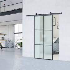 Metal And Glass Metro Barn Door With Installation Hardware Kit Glass Barn Doors Frosted Glass Barn Door Glass Barn Doors Interior