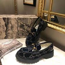 4.5 out of 5 stars. Gucci Women Gg Velvet Lug Sole Loafer In Gg Velvet 2 5 Cm Heel Navy Lulux