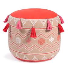 Pouf A Pompons En Coton Elia Maisons Du Monde Pouffe Red And Pink Pouf