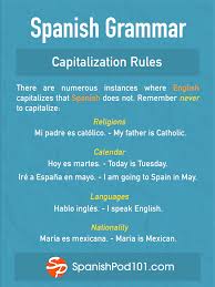 Spanish Capitalization 1 Days And Months Names Of The Days Of The Week And Months Of The Year Use Lower Spanish Grammar Learn Spanish Online Learning Spanish