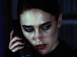 Love her makeup in this scene. Jennifer Connelly as Marion Silver in  Requiem for a Dream (2000) dir. Darren Aronofsky
