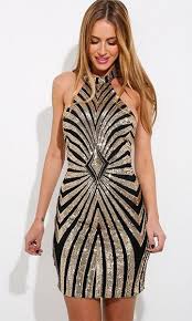 Hit The Mark Black Gold Geometric Sequin Sleeveless Halter Bodycon Mini Dress Sold Out Mini Dress Fashion Sleeveless Bodycon Dress