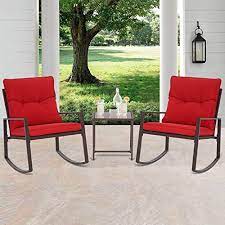 Whether you're after comfort, functionality or fashion, we've got it covered. Buy Solaura 3 Piece Rocking Bistro Set Brown Wicker Patio Rocking Chair With Soft Cushions Glass Coffee Table Outdoor Furniture Chairs For Garden Lawn Porch Yard And Balcony Red Online In Indonesia