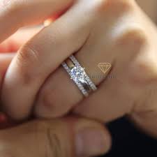 2 Carat Solitaire Engagement Ring Set With Double Wedding Etsy In 2020 Double Wedding Bands Solitaire Engagement Ring Settings Blue Engagement Ring Aquamarines