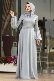 Tesetturlu Abiye Elbise Balon Kol Gri Tesettur Abiye Elbise 39610gr Tesetturisland Com Elbise Moda Stilleri Elbiseler