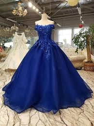 Off Shoulder Royal Blue Evening Dresses With 3d Floral Lace Ball Gown Quinceanera Dresses Pw491 Blue Evening Dresses Ball Gowns Senior Prom Dresses