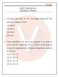 Kcet 2016 Previous Year Question Paper For Physics Free Pdf Download