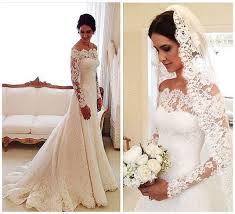2016 Lace Wedding Dresses Long Sleeves Off Shoulder Court Train Elegant A Line Long Sleeve Wedding Dress Lace Wedding Dress Long Sleeve Long Sleeve Bridal Gown