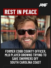 HEROIC ACT' 💙 This is Chase Childers, a former Cobb County police officer  and MLB player. He drowned over the weekend saving a family of five caught  in a rip current off