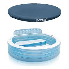 Intex Swim Center Inflatable Family Lounge Pool With Built In Bench And 8 Ft Cover 57190ep 28020e The Home Depot Family Lounge Pool Easy Set Pools Pool Lounge
