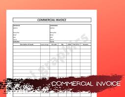 printable commercial invoice template in excel business form etsy