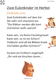 Zwei Eulenkinder Gedicht Kita Grundschule Herbstgedicht Lustig Kinder Gedichte Gedichte Uber Den Herbst