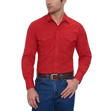 Ely Cattleman Mens Long Sleeve Solid Western Shirt Red