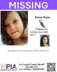 𝐂𝐡𝐢𝐥𝐝 𝐦𝐢𝐬𝐬𝐢𝐧𝐠 𝐬𝐢𝐧𝐜𝐞 𝟐𝟎𝟐𝟎 𝐟𝐫𝐨𝐦 𝐃𝐮𝐚𝐫𝐭𝐞, 𝐂𝐀  Karen Rojas 📍 Location: Duarte, CA 📅 Last Seen: June 2, 2020 👤 Age: 5 📝  Case Number: M465861999 Karen Rojas was last seen on