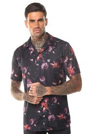 Affordable and search from millions of royalty free images, photos gold and black flowers, leaves, branches and berries on white background. Short Sleeve Resort Shirt Floral Print Black Red 11 Degrees