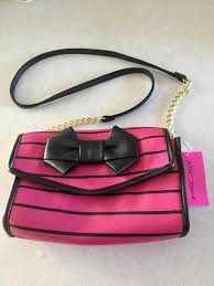 Black And White Striped Purse With Red Bow Betsey Johnson Crossbody Shoulder Bag Bow Bright Pink Black Stripes Handbag Betseyjohnson Crossbody Crossbody Shoulder Bag Betsey Johnson Purses Shoulder Bag
