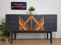 Mid Century Modern Sideboard Drinks Cabinet Cocktail Cabinet In Dark Grey With Geome Mid Century Modern Sideboard Modern Furniture Makeover Retro Sideboard