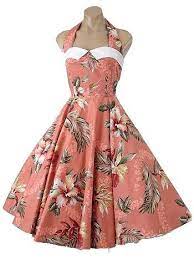 Elegant designer floral printed tea length womens casual dre. Hawaiian Floral Print 50s Style Halter Dress 1950s Fashion Halter Swing Dress Vintage Style Dresses