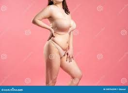 Fat Woman with Large Breasts in a Push-up Bra on Pink Background, Overweight  Female Body Stock Image - Image of flabby, fashion: 240765399