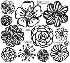 Flower Clipart Hand Drawn Flower Outline Digital Stamp Silhouette Png Photoshop Brush Flower Doodles Hand Drawn Flowers Flower Doodles Flower Drawing