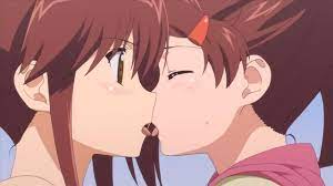 Anime lesbian tongue kissing