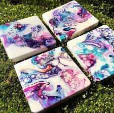 Coaster Set Decorative Fluid Art Coasters Etsy Fluid Art Acrylic Pouring Art Resin Art Painting