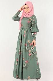 Modaselvim Elbise Desenli Balon Kol Elbise 2161ms212 Mint Basortusu Modasi Moda Stilleri Abaya Tarzi