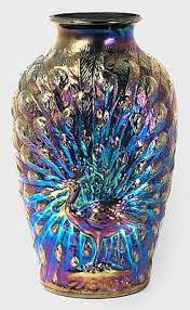 Fenton peacock flowers white opalescent vase 7 3/4 floral. A Nice Shiny Peacock Vase Carnival Glass Vases Decor Gorgeous Glass