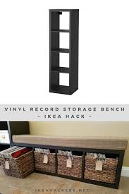 This Ikea Record Storage Bench Stores 400 Vinyls Ikea Hackers Ikea Record Storage Record Storage Repurposed Furniture Diy