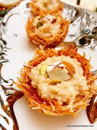 Shahi Paneer Kunafa Pudding In Vermicelli Baskets Recipe Paneer Sweet Recipes Vermicelli