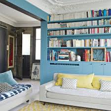 Salon Bibliotheque Moulures Bleu Salon Bleu Deco Sejour Decoration Maison