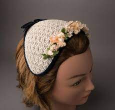 1950s White And Navy Floral Headband Hat Floral Headbands Vintage Headbands Navy Floral