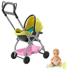 New Barbie Skipper Babysits Inc Yellow Stroller Car Seat Baby Accessories Small Baby Dolls Baby Barbie Barbie Toys