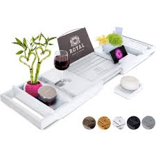 The bamboo tray won't warp or. Natural Bamboo Luxury Bathtub Caddy Tray Organizer For Bath Products Water Resistant Walmart Com In 2021 Bathtub Caddy Royal Craft Luxury Bathtub