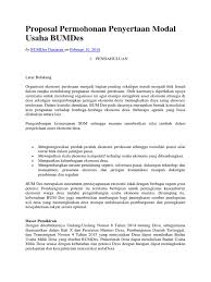 Permohonan penyertaan modal usaha bumdes Proposal Permohonan Penyertaan Modal Usaha Bumdes