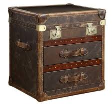 Vintage Steamer Side Table With 2 Drawers Cigar Leather Leather Trunk Trunk End Table Vintage Trunks