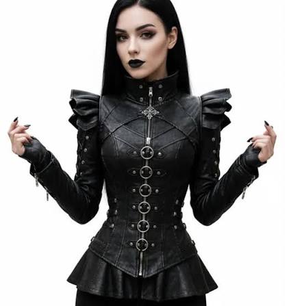 Punk Style Black Leather Corset Jacket – Edgy Fitted Top For Cosplay, Halloween Costumes & Alternative Fashion Punk Black Leather Jacket Costume