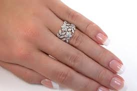 Leaf And Vines Wedding Bands Eternity Ring Pave Diamonds