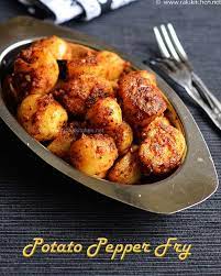 Potato Pepper Fry Recipe Spicy Small Potato Pepper Fry Raks Kitchen Recipe Indian Food Recipes Recipes Stuffed Peppers